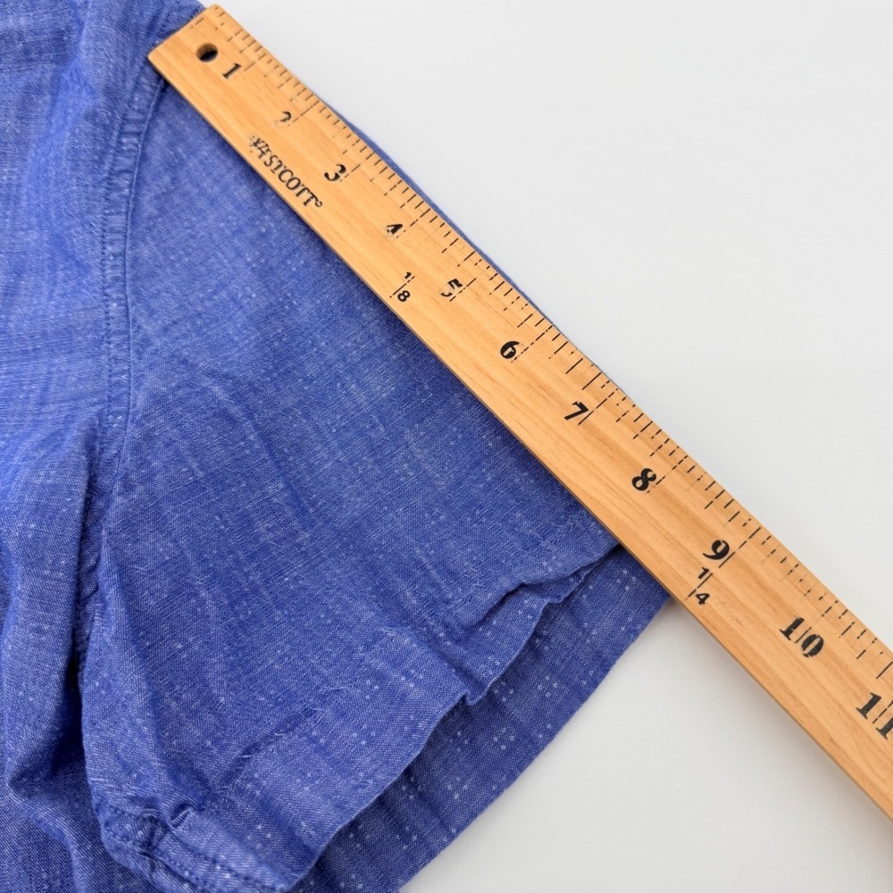 American Eagle Shirt Mens L Blue Geometric Slim Cotton Chambray Short Sleeve - Picture 10 of 12